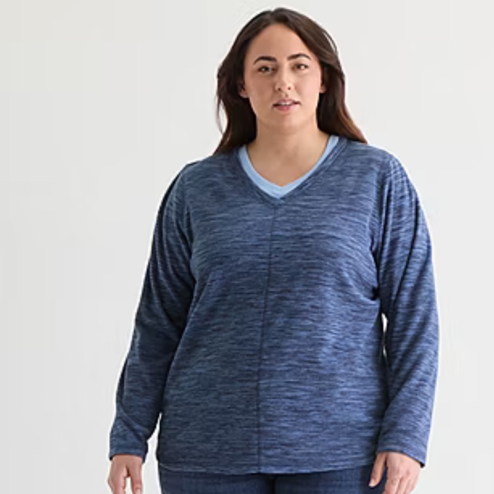 St. John’s Bay Blue Long Sleeve V-Neck Pullover Shirt Size XLT